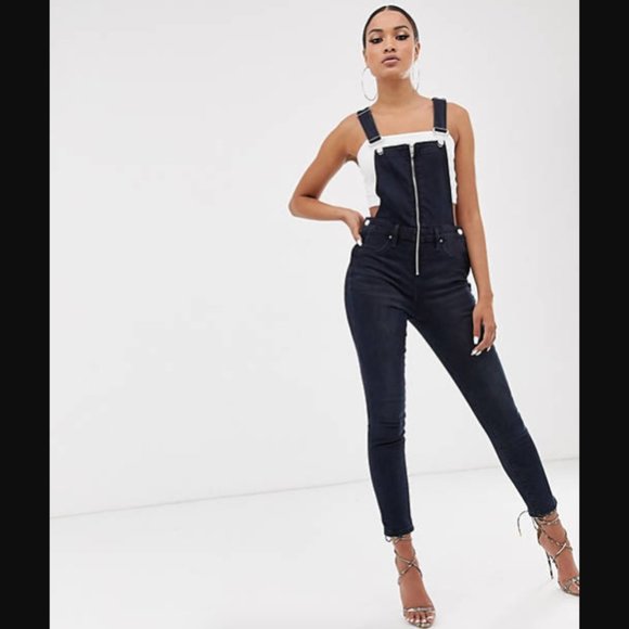 Blank NYC Front Zip Black Denim Vixen Overalls 29